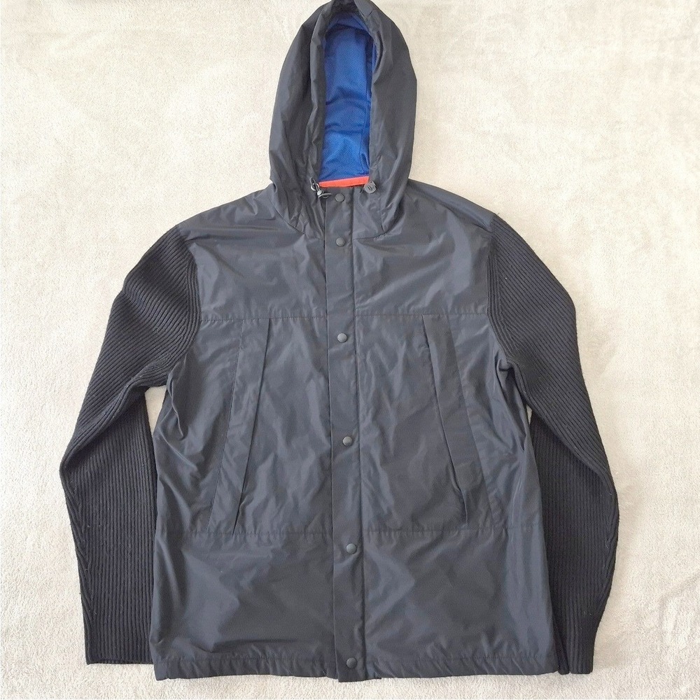 Banana Republic Jacket Hybrid Knit Sleeve Hooded Windbreaker XL Black Techwear